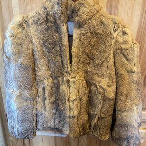 Princess Caravelle Light Brown 100% Genuine Rabbit Fur Full Zip Jacket - Size 8.